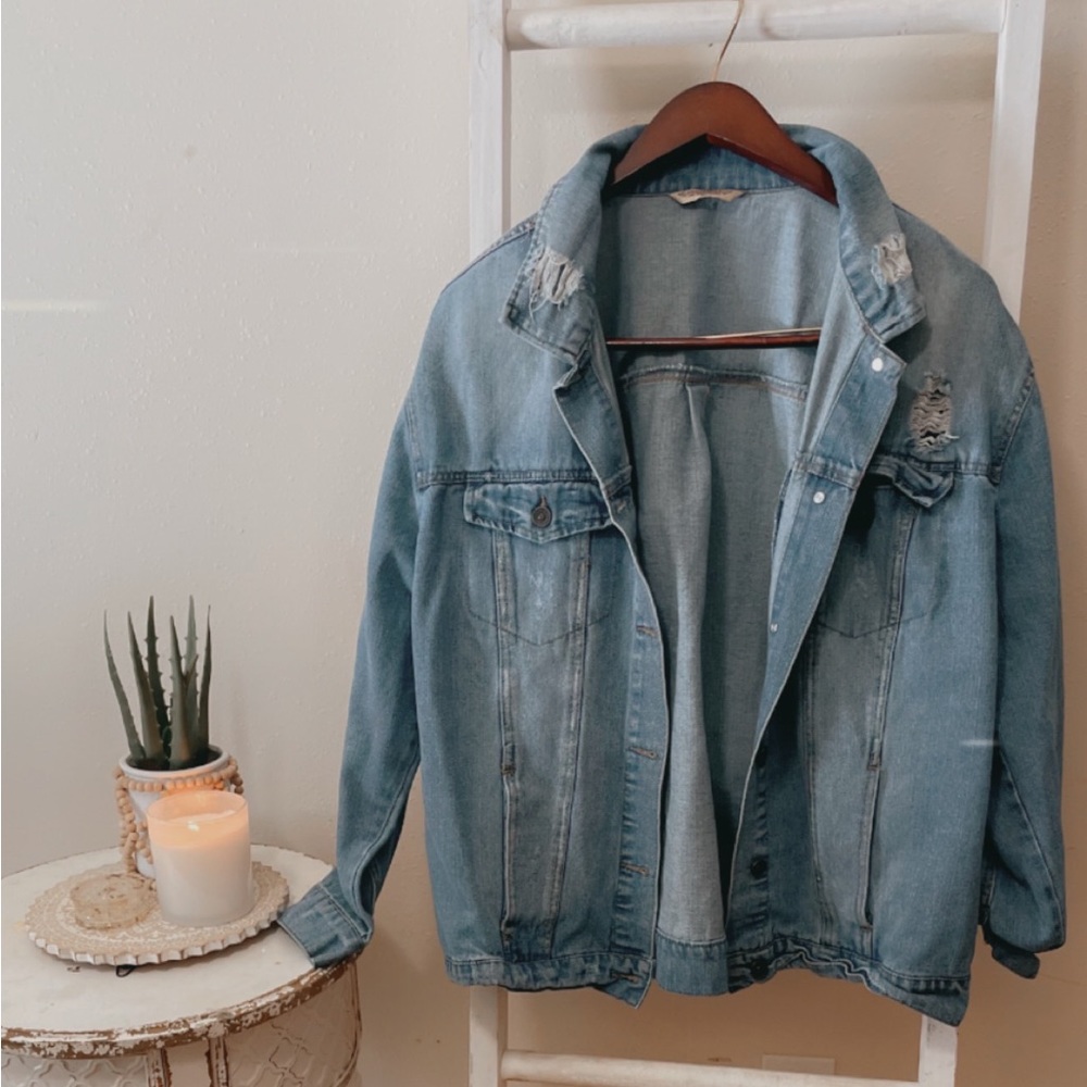 Distressed jean jacket